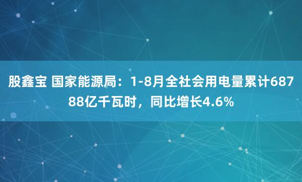 股鑫宝 国家能源局：1-8月全社会用电量累计68788亿千瓦时，同比增长4.6%