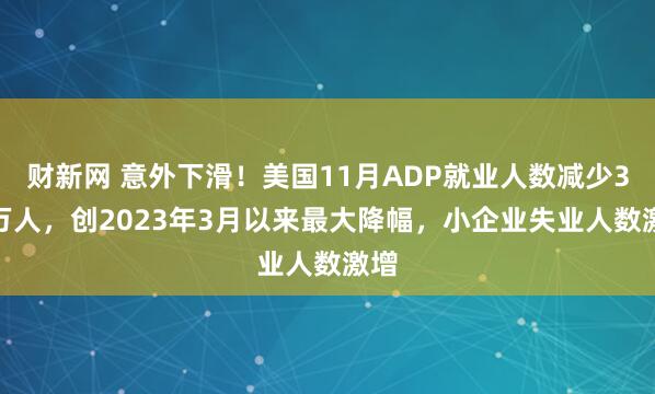 财新网 意外下滑！美国11月ADP就业人数减少3.2万人，创2023年3月以来最大降幅，小企业失业人数激增