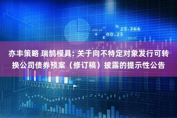 亦丰策略 瑞鹄模具: 关于向不特定对象发行可转换公司债券预案（修订稿）披露的提示性公告